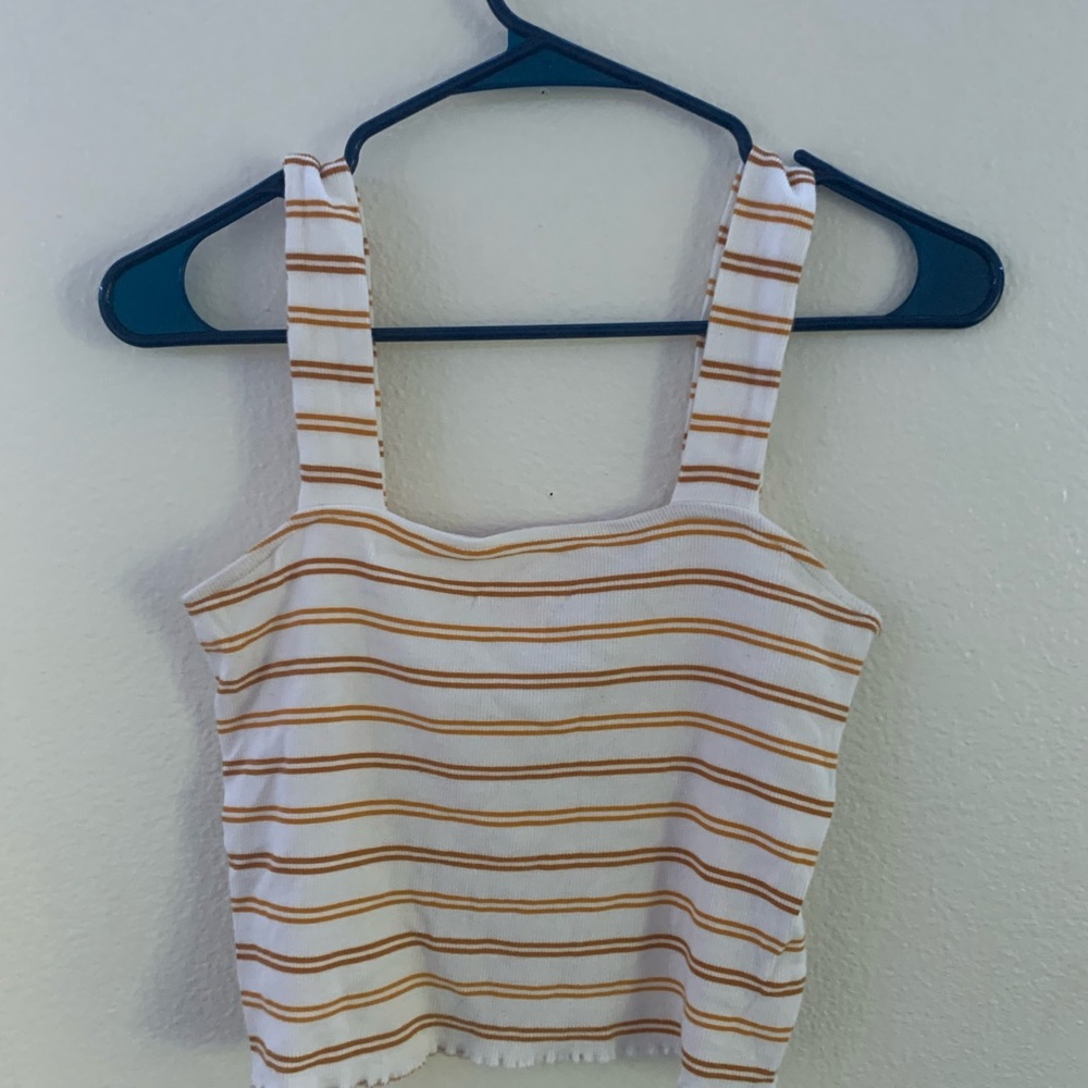 PacSun Cropped Tank Top, White with Dark Gold/ Brown Stripes, size M